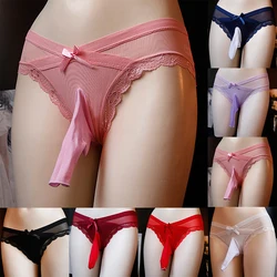 Fashion Sissy Women Soft Panties Men Convex Pouch Underpants Briefs Underwear Lacework Bowknot Knickers Slip Hombre Panties