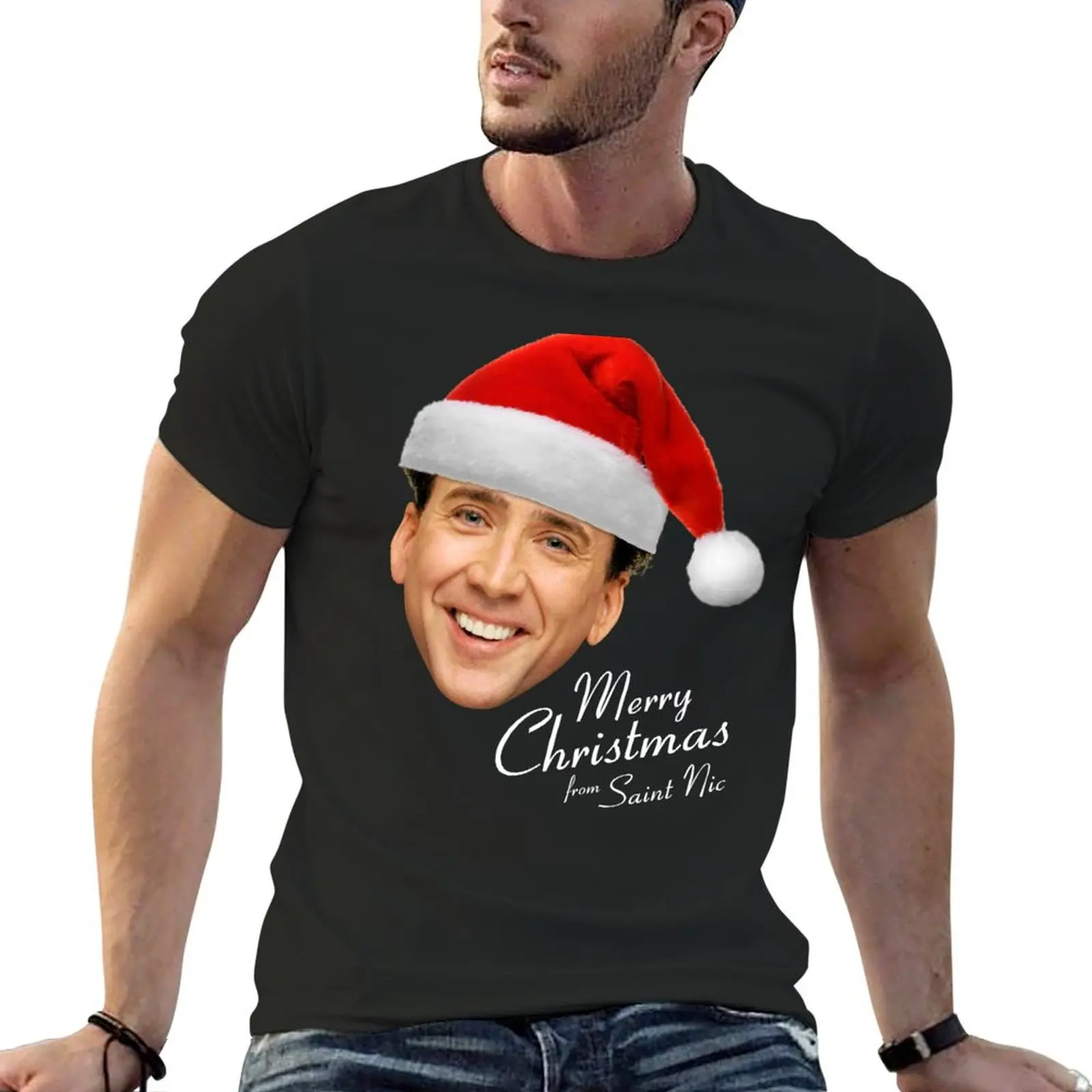 

Merry Christmas from St Nic-olas Cage T-Shirt customs design your own heavyweights plus size clothes Men's t-shirt