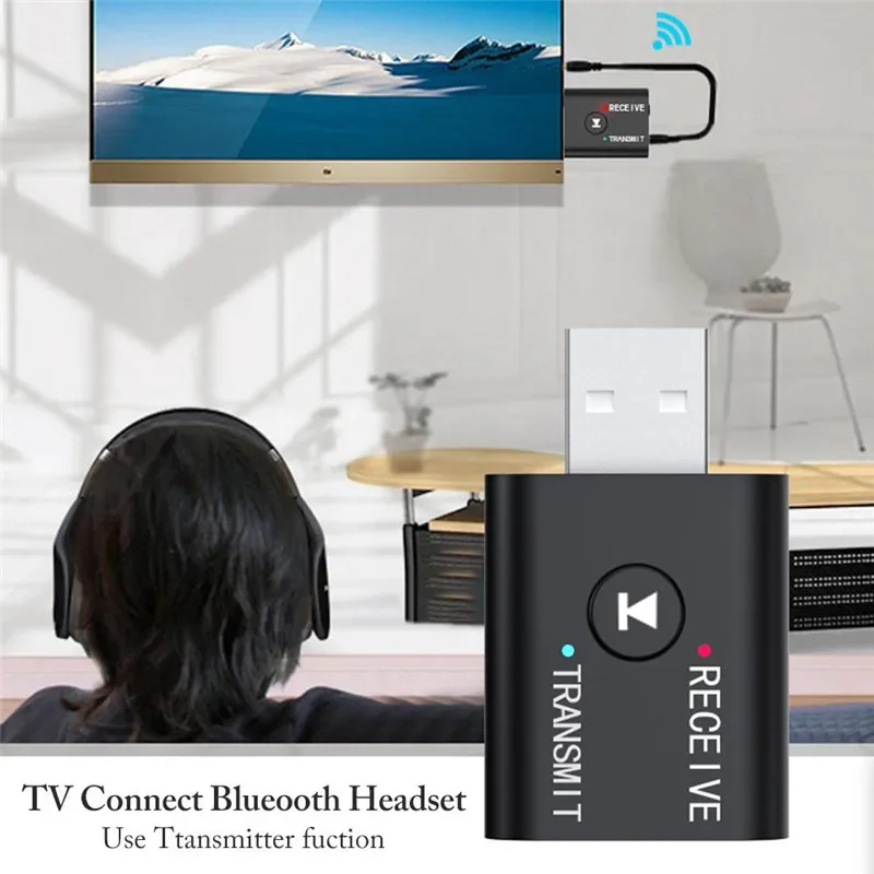 Adaptador Bluetooth inalámbrico 2 en 1, transmisor USB 5,0 para ordenador, TV, portátil, altavoz, adaptador de auriculares, receptor Bluetooth