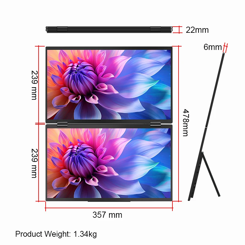 Portable Monitor Extender Laptop 2 Folded Screen  16 Inch 2.5K Lcd Screen Plug And Play 1 Cable Connect