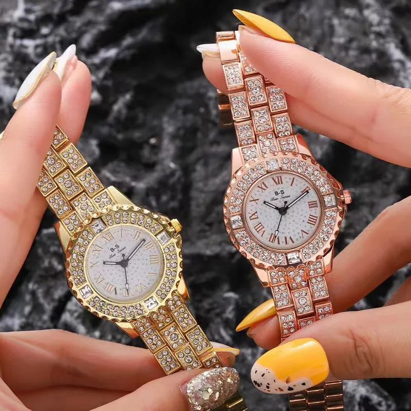 

Fashion Ladies Watches Top Brand Luxury Gold Full Diamond Watch For Women Gift Quartz Wristwatches Rhinestone Silver