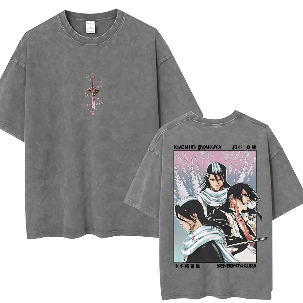 Anime Bleach Byakuya Kuchiki Graphic Washed T Shirt Men Women Fashion Vintage Summer T-shirt Cotton Men Women Loose Short Sleeve