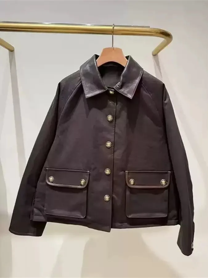 

Winter New Sle S Home Jaet with Leather Collar Patchwork Double ket Workwear Cotton Quilted Jaet Women's Coat