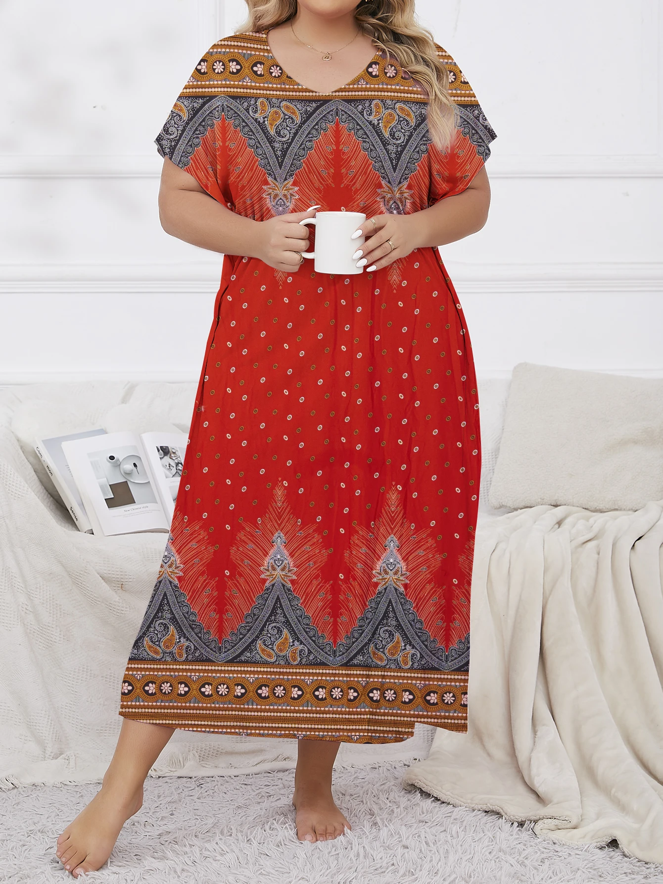 Summer vacation style casual V-neck oversized women\'s pajamas pajamas and home clothing