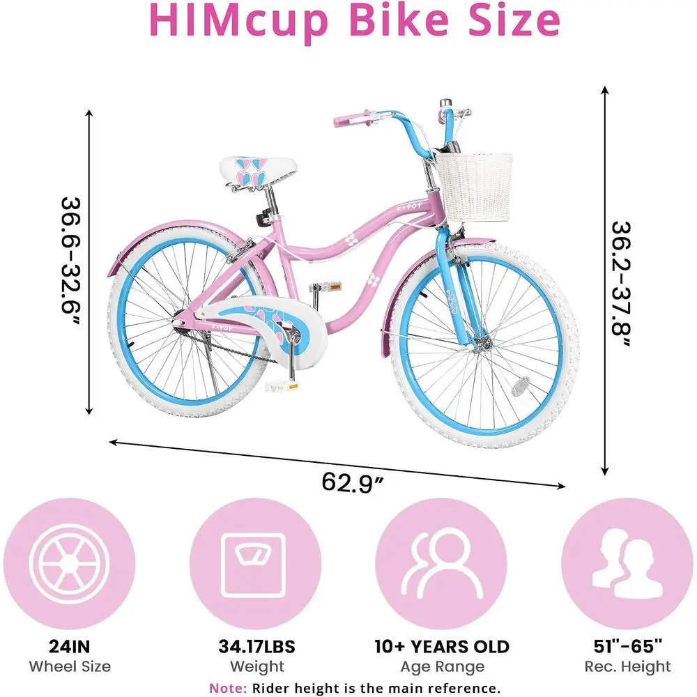 Girls Bike with Basket,Bikes or Kids 4-12 Years Old, 16 20 Inch Girl ycle, Cute Girl Bikes with Kickstand, Kids' ycles or Beginn