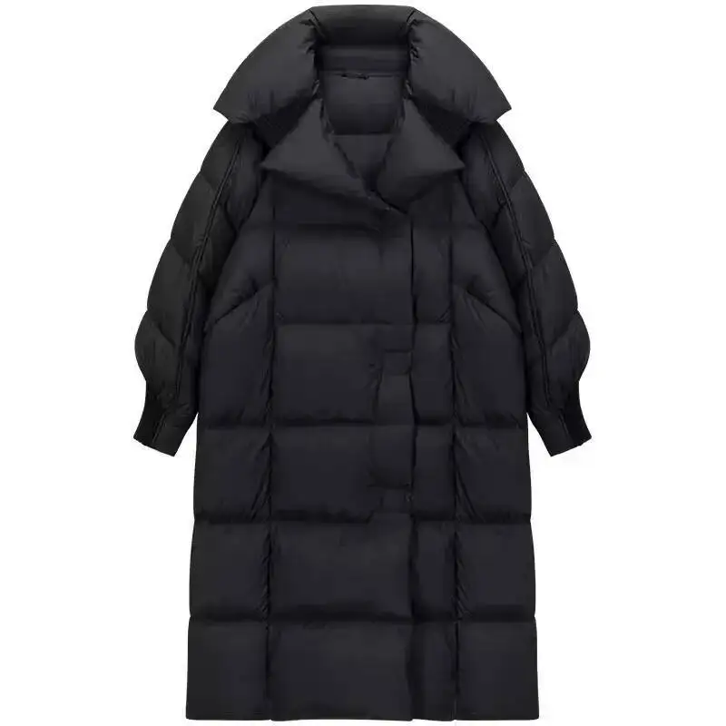 Umi mao 90 jaqueta de penas de ganso branco para mulheres inverno moda grossa puff sensação solta sobre o joelho jaqueta longa femme