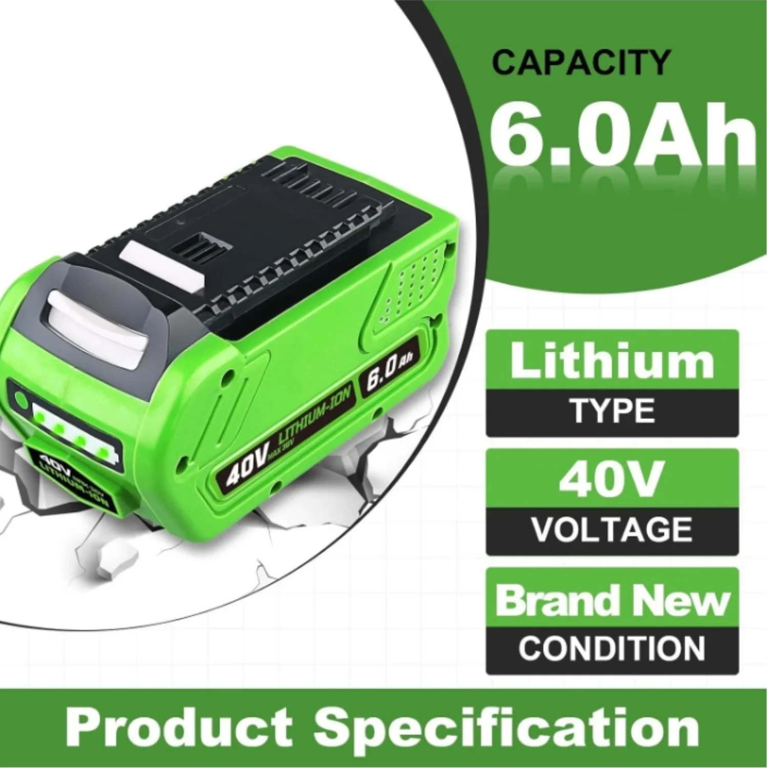 VINIDA 40V 6/8Ah for Greenworks (29462/29472/29282) Replacement For Lawn Mower/Leaf Blower Li-ion GMAX Power Tool Battery Pin