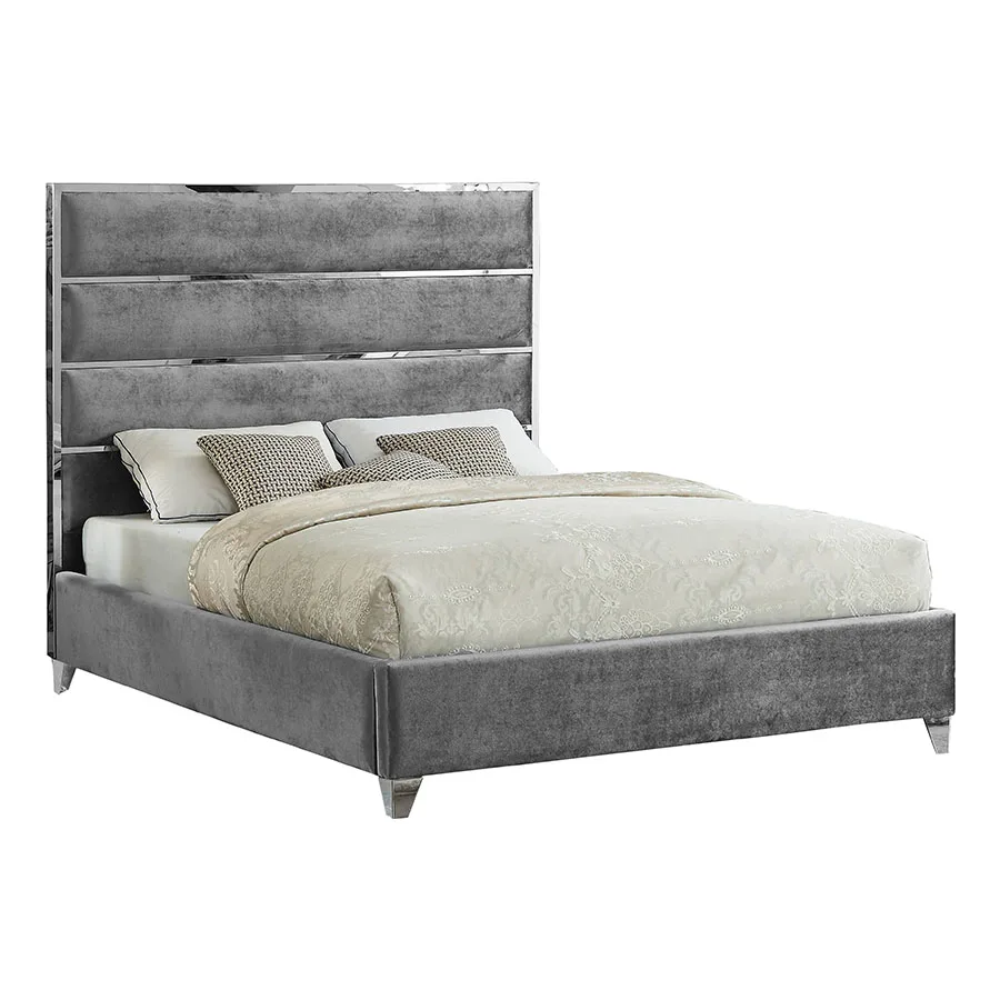 

# Latest Bed Design Stainless Steel Headboard Frame Velvet Tufted Hotel Double Queen Bed Frame