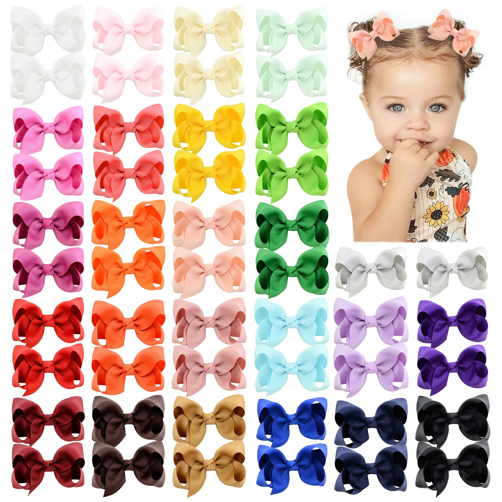 

20/30Pcs 3inch Grosgrain Ribbon Hair Bow Clips Set for Baby Girls Hair Accessories Bowknot Hairpin Wholesales Toddler Headgripes