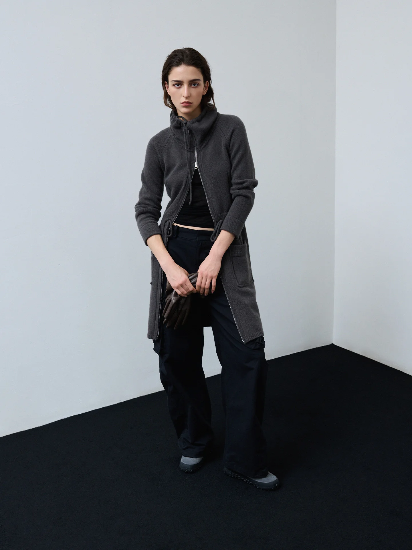 

Длинный вязаный кардиган из чистой шерсти с высоким воротником для женщин, осенне-зимний, теплый, повседневный, для работы, длинный, свободный, тонкий