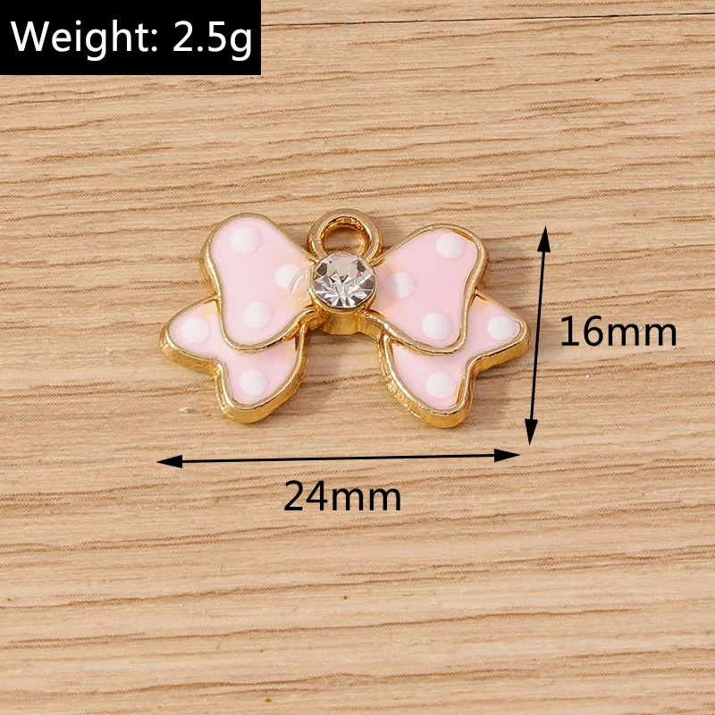 10pcs 24x16mm Cute Enamel Crystal Bowknot Charms Pendants for Earrings Necklace Bracelets DIY Crafts Jewelry Making Accessories