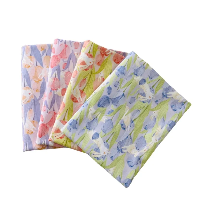 Tulip Printed Fragmented Flowers Pure Cotton Fabric for Dress Designer Diy Sewing Material By The Meter Wholesale Cloth