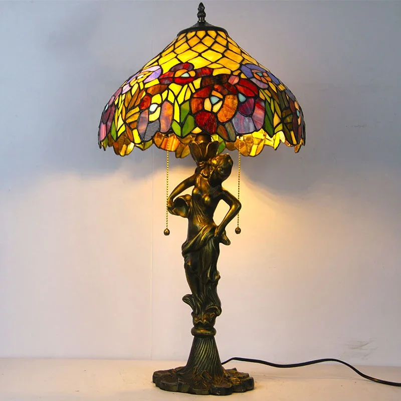 KERWIN Tiffany Table Lamp LED Creative Exquisite Color Glass Desk Light Decor For Home Study Bedroom Hotel Bedside