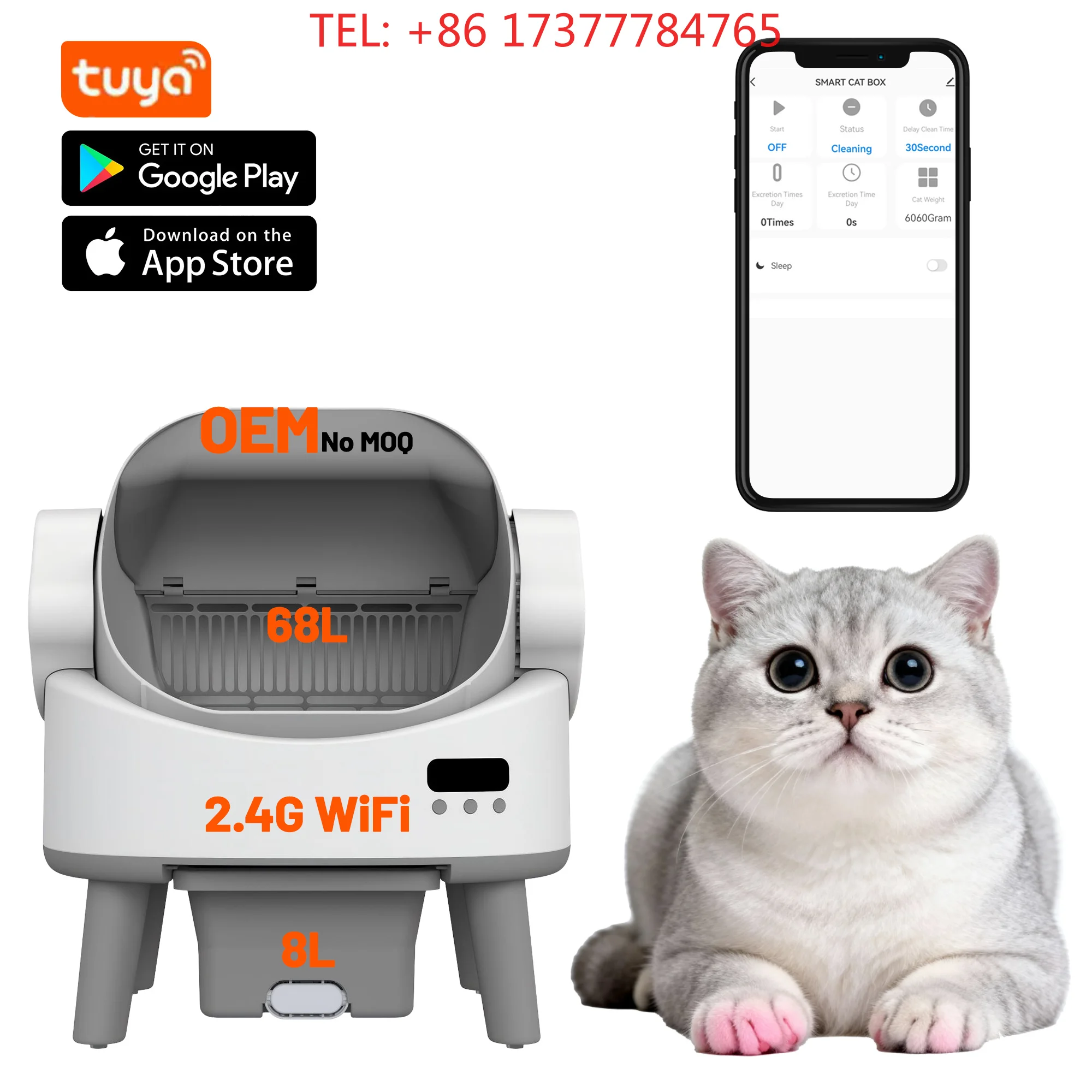 Self-Cleaning Smart Automatic Cat Box With App And Grooming Enclosed Toilet For Multiple Cats 68 L