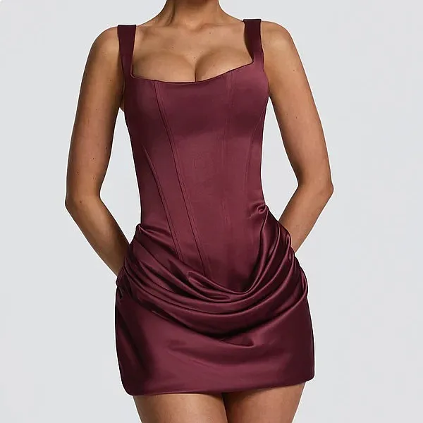 

Summer Dresses for Women Elegant Sleeveless Strap Tie Waist Pleated Bodycon Midi Dress Jumpsuit Playsuit