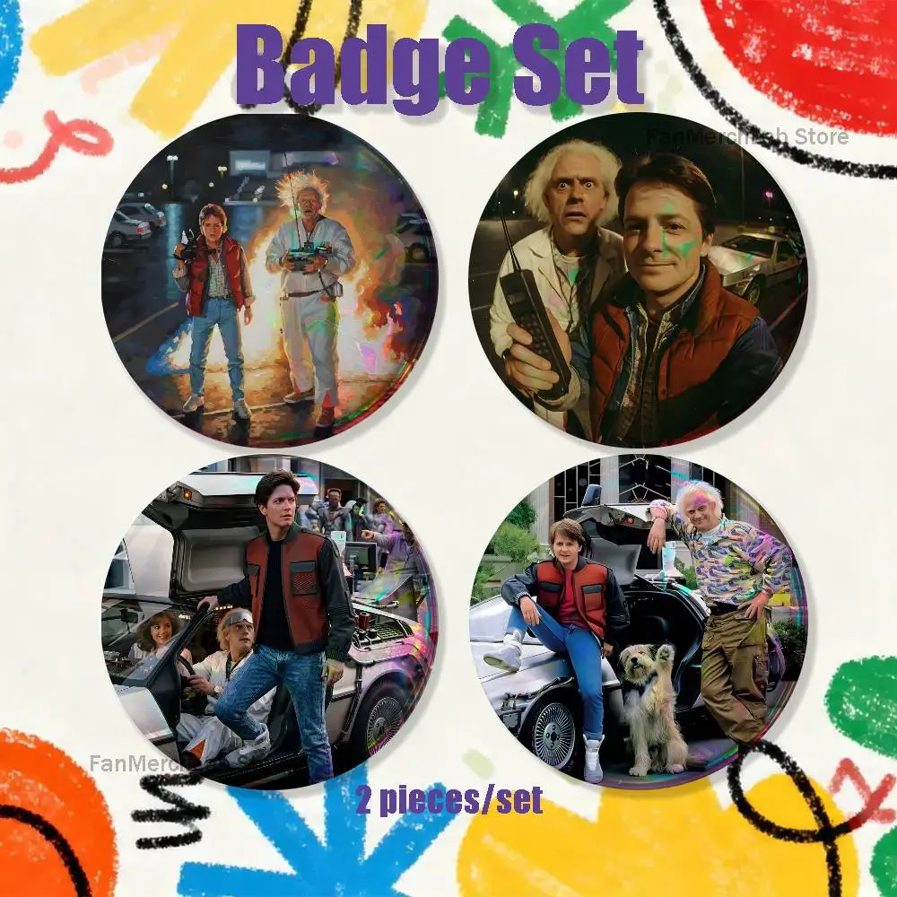 

Movie B-Back To Future 2-piece set Enamel Pins Cartoon Anime Badge Fashion Jewelry Accessories Round Snap-in Brooch on Backpack