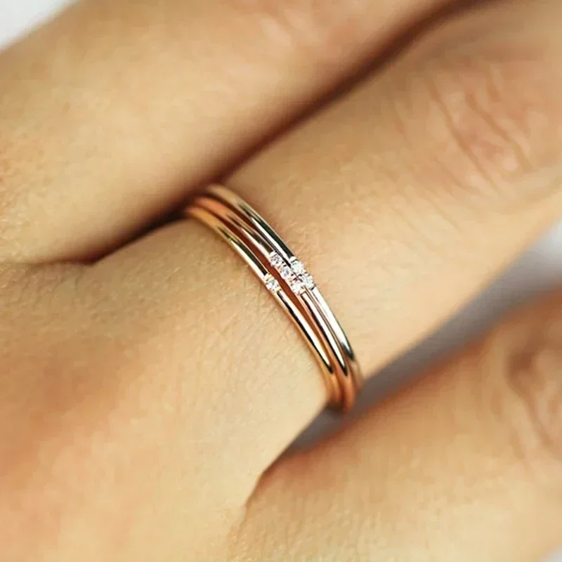 Stainless Steel Minimalist Thin Rings for Women Wedding Brilliant Cubic Zircon High Quality Versatile Female Finger Ring Jewelry