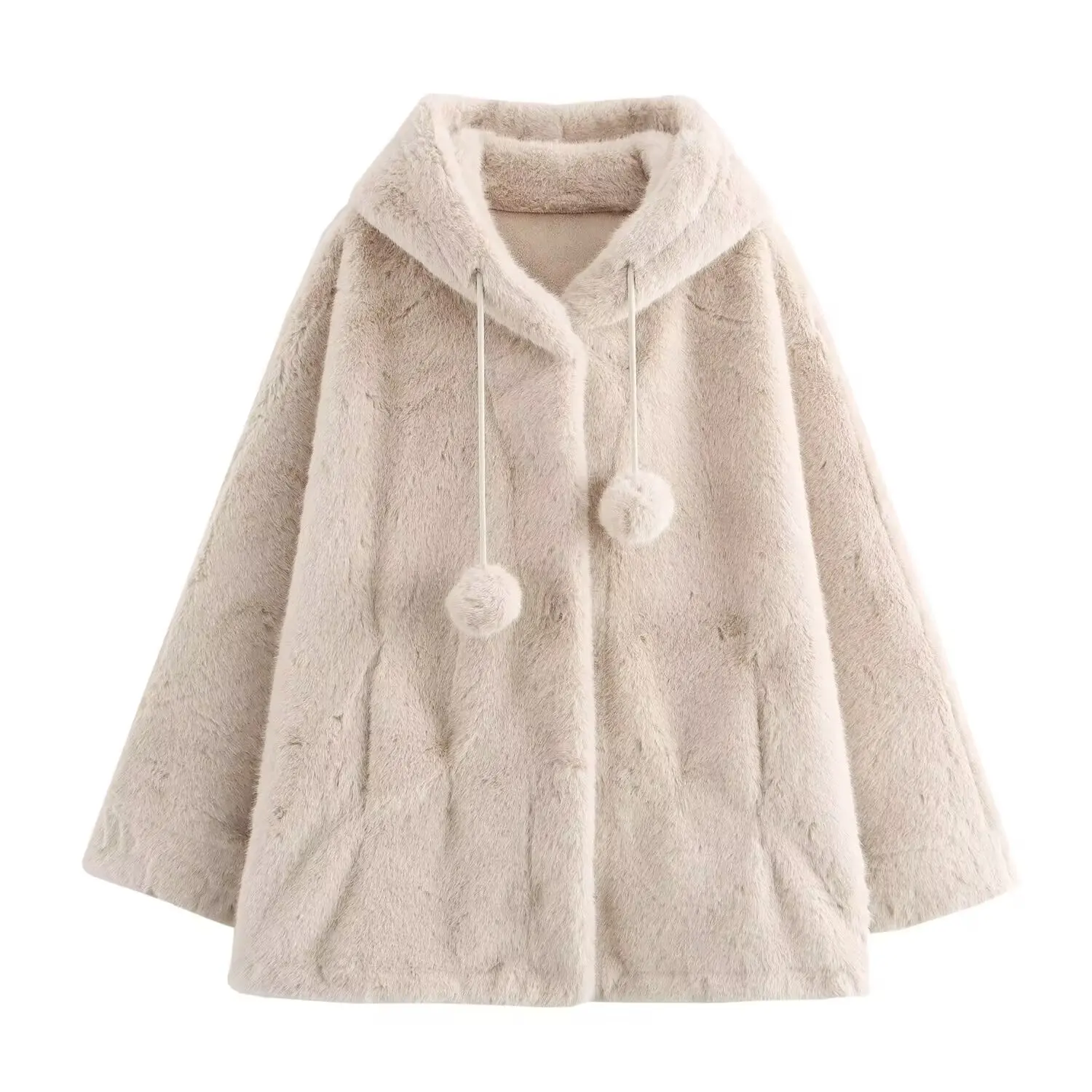 2024 new women's clothing European and American style fashion casual all-match witch hooded ball fur coat