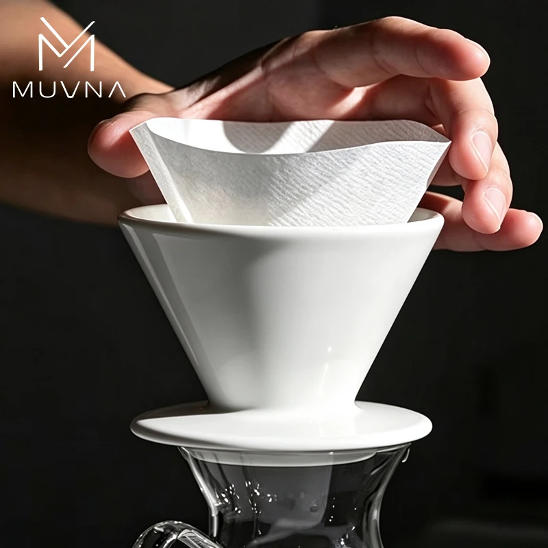 MUVNA Ceramic Coffee Funnel Dripper Pour Over V-shaped Coffee Filter Brewing Cup 1-2 Cups Home Kitchen Coffee Making Tool