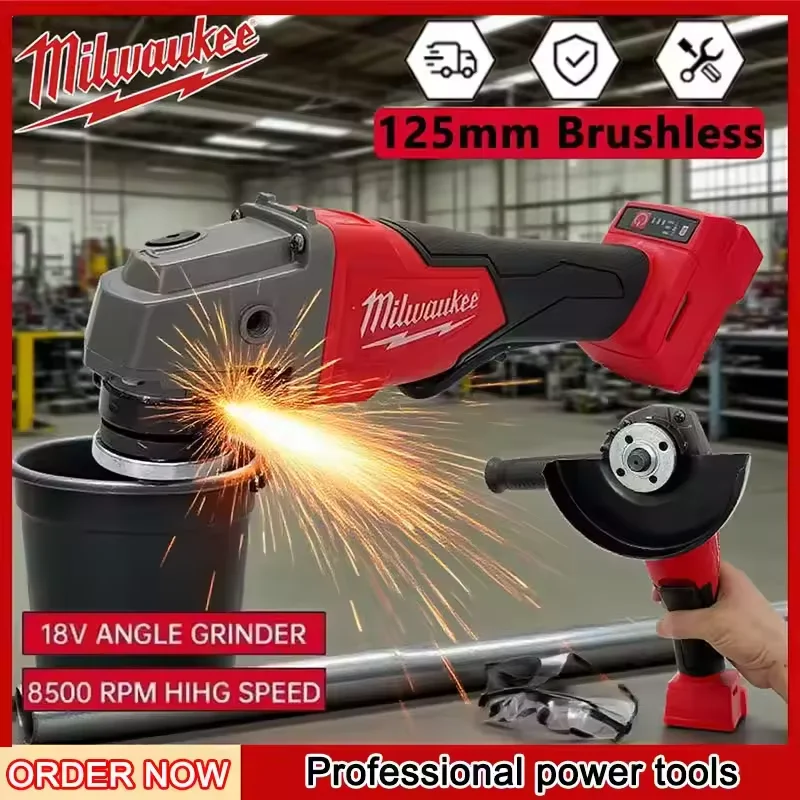 

Original Milwaukee 18V 6Ah Battery M18 125mm Brushless Braking angle Grinder Cordless Cutting and Polishing Power tools.
