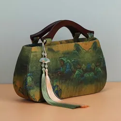 NEW Lace Embroidery Flower Bag Vintage Fashion Style Bags Women's Handbags Purse Top Handle Shell Lock Bags Fringe Tassel Bags