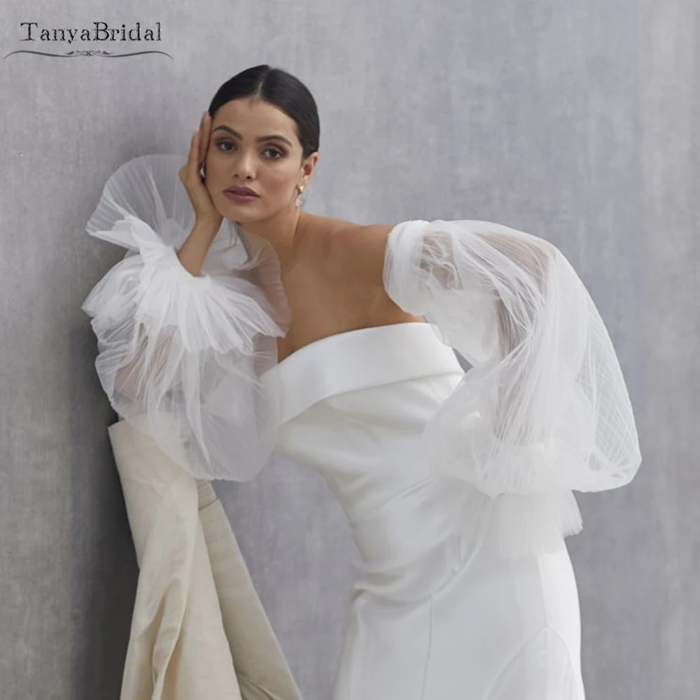 

Pleated Tulle Detachable Wedding Sleeves Full Length With Floating Cuff Translucency Romantic Sleeves Not include dress DG193