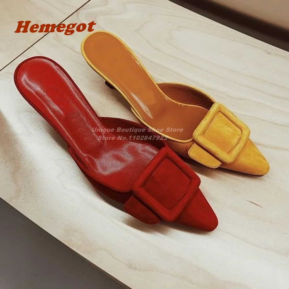 Purple Yellow Suede Buckle Mules Pointy Toe Kitten Heels Slip On Slippers for Women 2024 New Elegant Luxury Shoe Outside Size 46