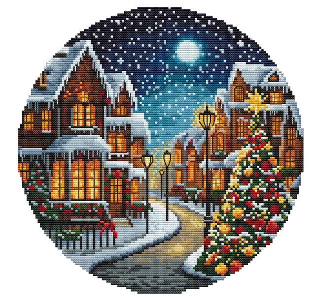 Quality Beautiful Counted Cross Stitch Kits Embroidered Home Decoration Broom  Christmas Street 33-34