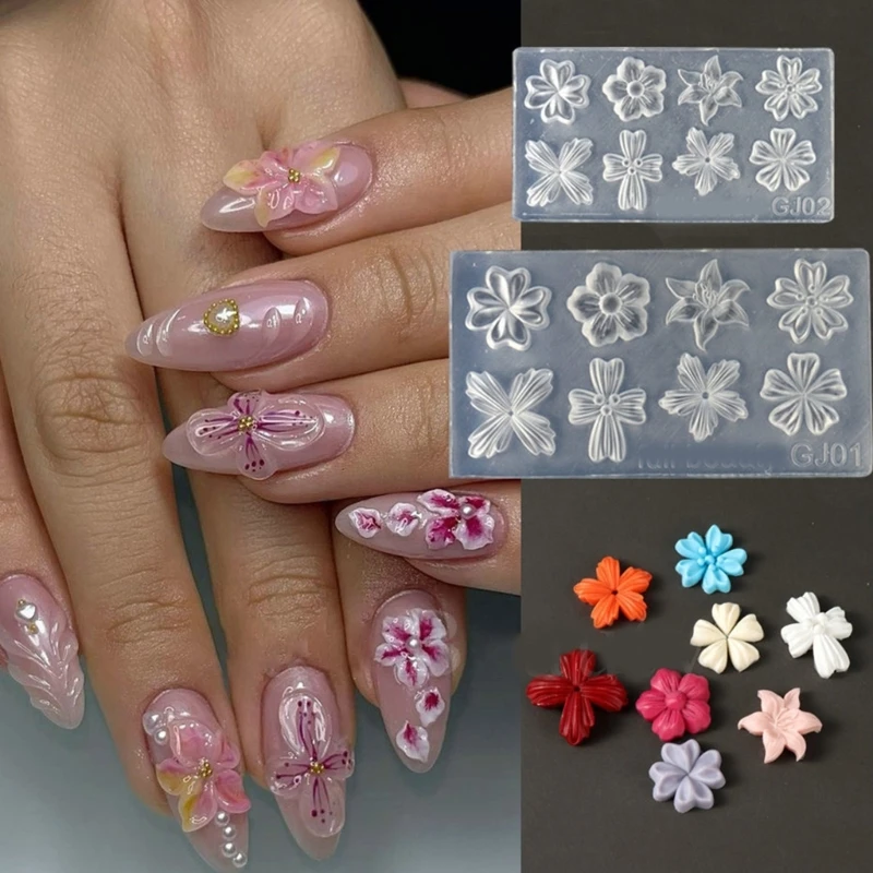 2Pcs DIY 3D Mini Flower Shape Nail Art Silicone Mold Manicure Tool Handmade Nail Art Template Mould Women Manicure Decoration