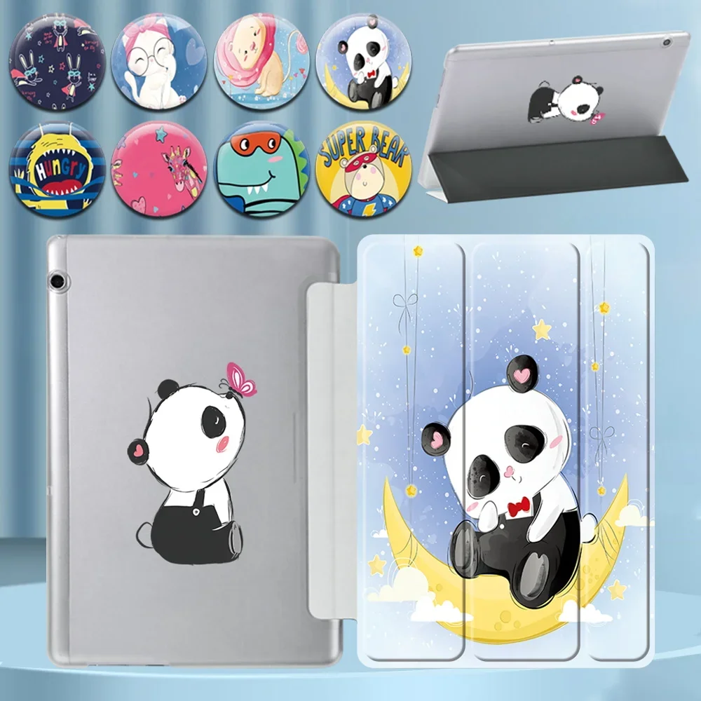 

Cute Cartoon Case for Huawei MediaPad T3 10 9.6-inch/MediaPad T5 10 10.1-inch PU Leather Folding Trifold Stand Cover + Stylus