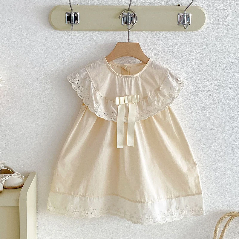 2026 New Summer Children Clothes 1-6Yrs Baby Girl Party Dress Sleeveless Cotton Splicing Kids Princess Dresses Sister Clothing