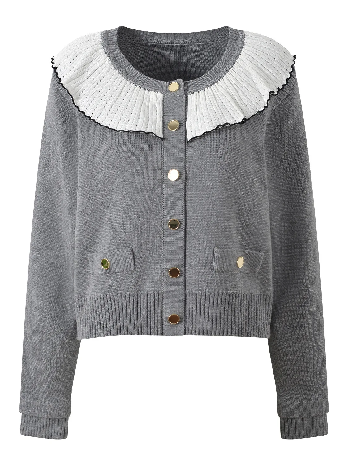 

Fall 2025 New Sle Color Blo Lotus Le Collar Faionable Versatile ort Sve Long Knitted Open Cardigan Top for Women