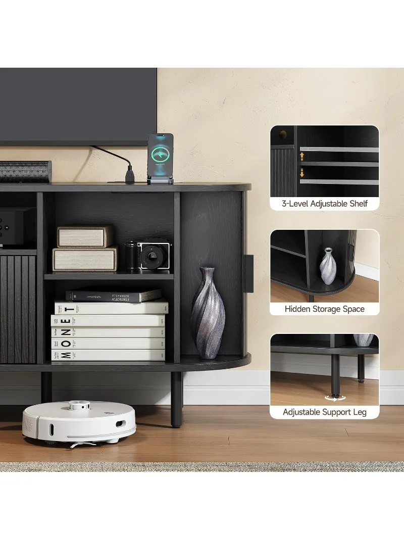 69" Fluted TV Stand w/Power Outlet for TVs up to 80 Inch, Black, Customized view 4