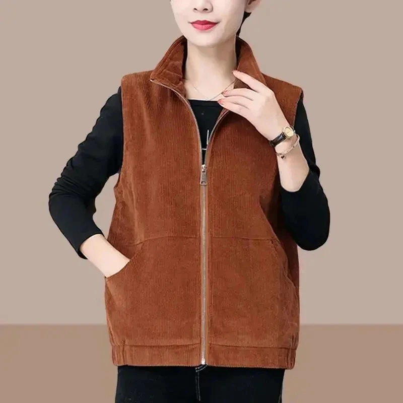 Autumn Female Corduroy Sleeveless Jacket Women Cardigan Leisure Vest Coat Ladies New Loose Fitting Waistcoat Outerwear