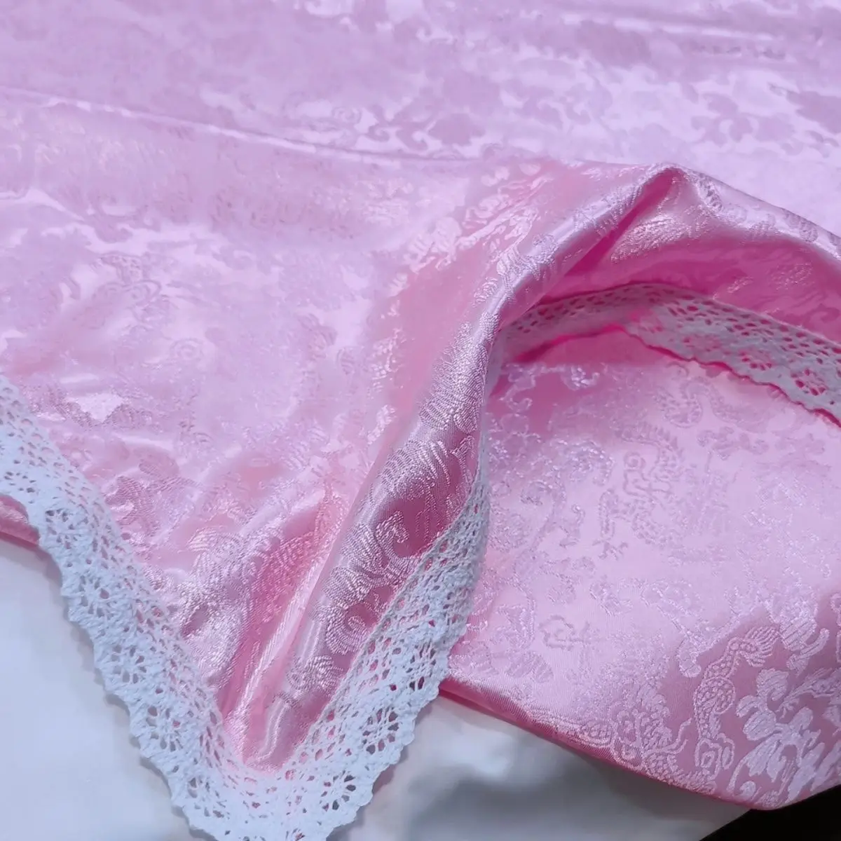 2.3x2.45m No Pillow Cover Glossy summer pink lace satin sheet Ice cool bedspread home bedding
