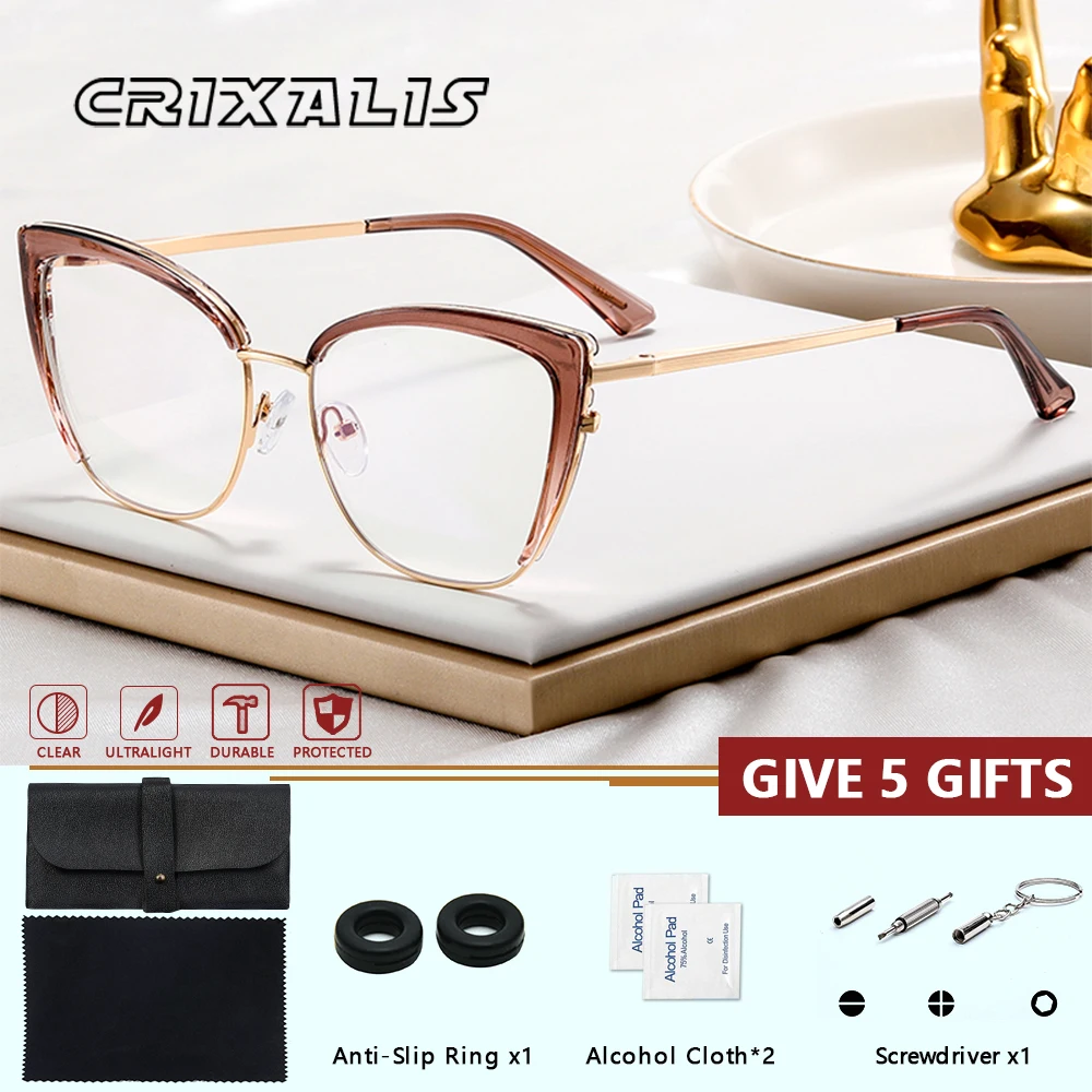 

CRIXALIS женские очки по рецепту, блокирующие синий свет, маленькая квадратная металлическая оправа «кошачий глаз» с компьютерными оптическими очками UV400