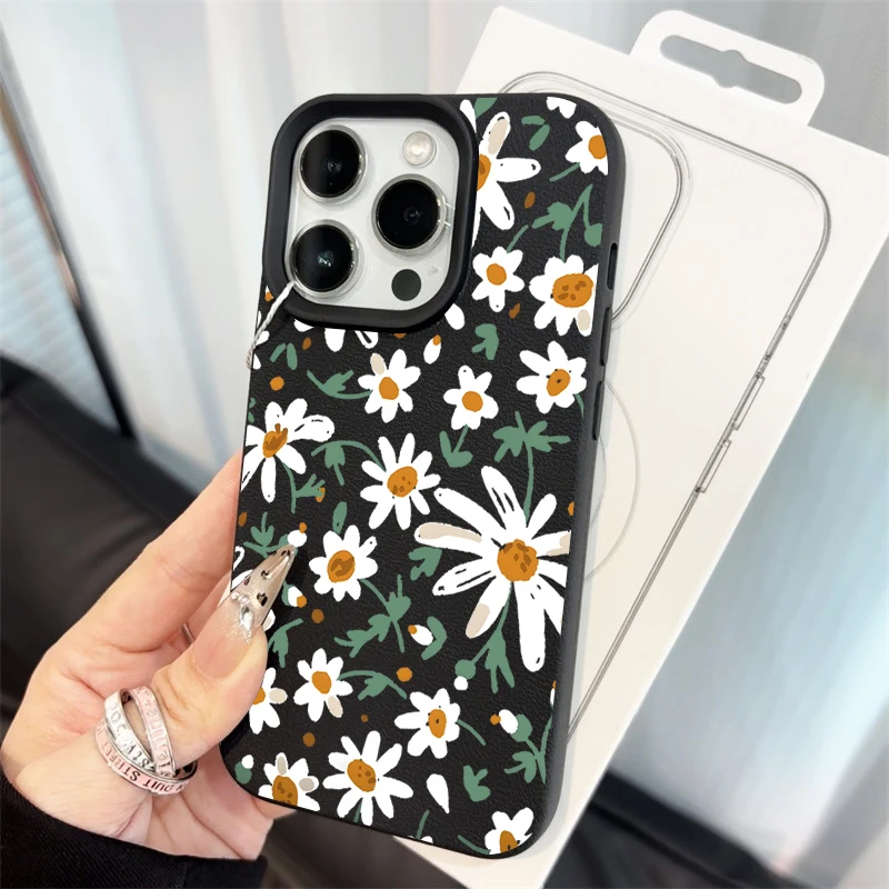 

Boho Style White Flowers Leaf Phone Case For iPhone 16 15 13 17 Air 11 14 12 Plus Pro Max XR XS Soft TPU Shockproof Bumper Cover