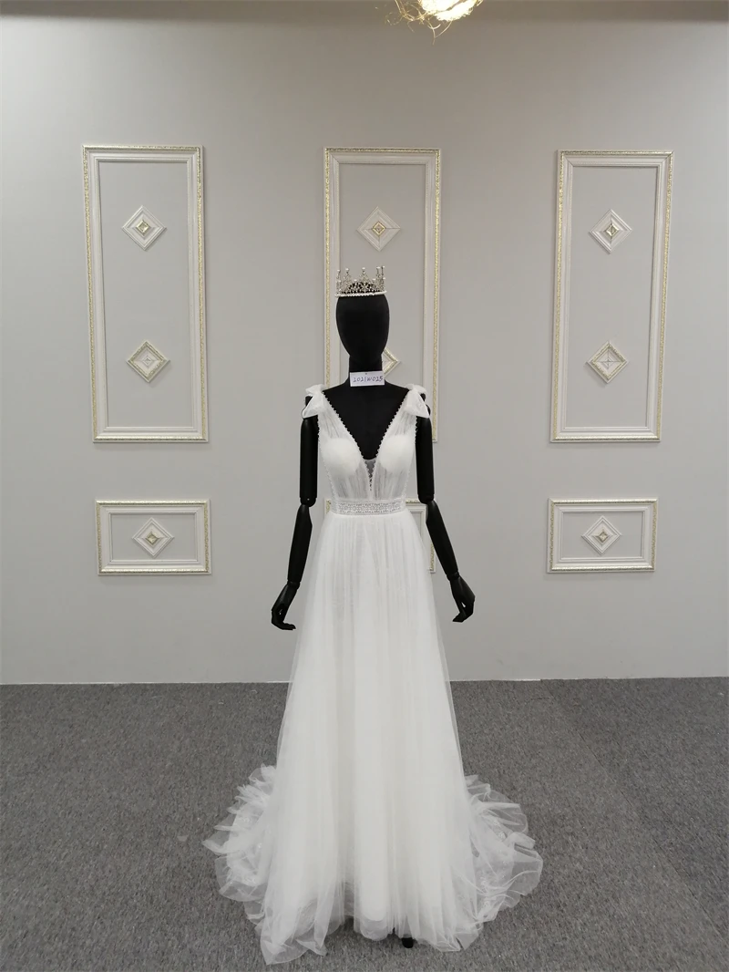 Royal Muse-vestido de novia de tul sin mangas, traje con Apliques de encaje y cuello en V, 2023