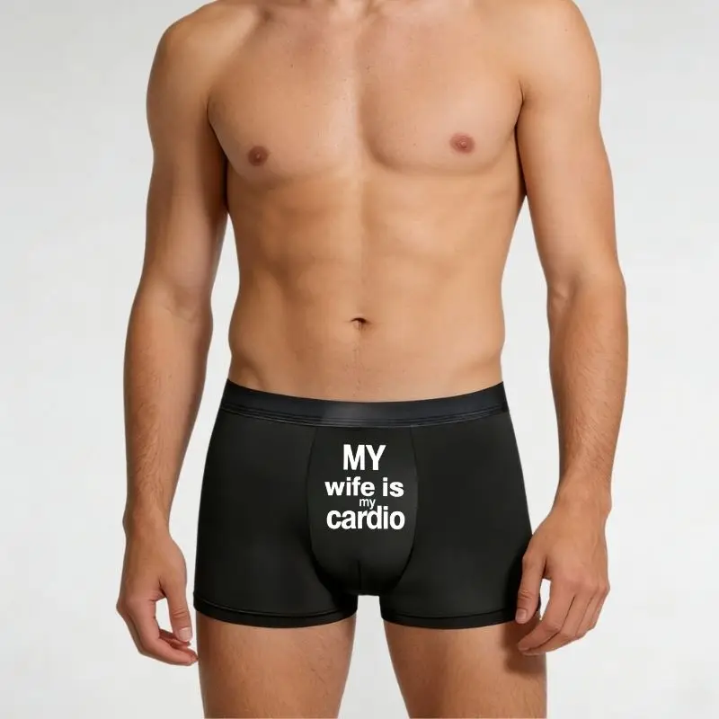 Men's 'MY Wife Is My Cardio' Funny Print Boxer Briefs 1 Piece Daily Affection Expression Soft Breathable Casual Hilarious Trunks