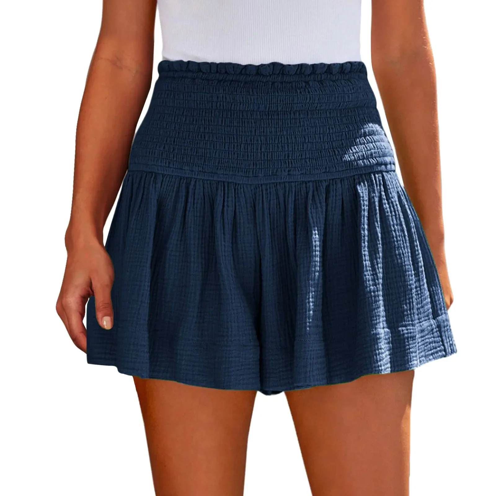 2025 Short Pants With Drawstring High Waist Solid Color Shorts Skirt Thin Linen Wide Leg Women Casual Shorts Outdoor Streetwear