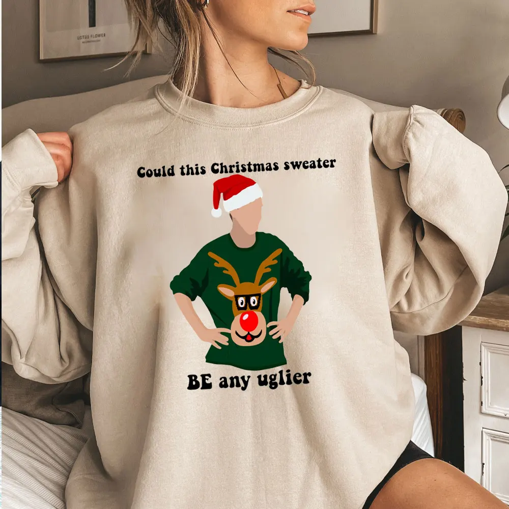 Could This Christmas Sweater BE Any Uglier Women's Christmas Sweatshirt Round Neck Tops New in Sweatshirts Winter Clothes Women