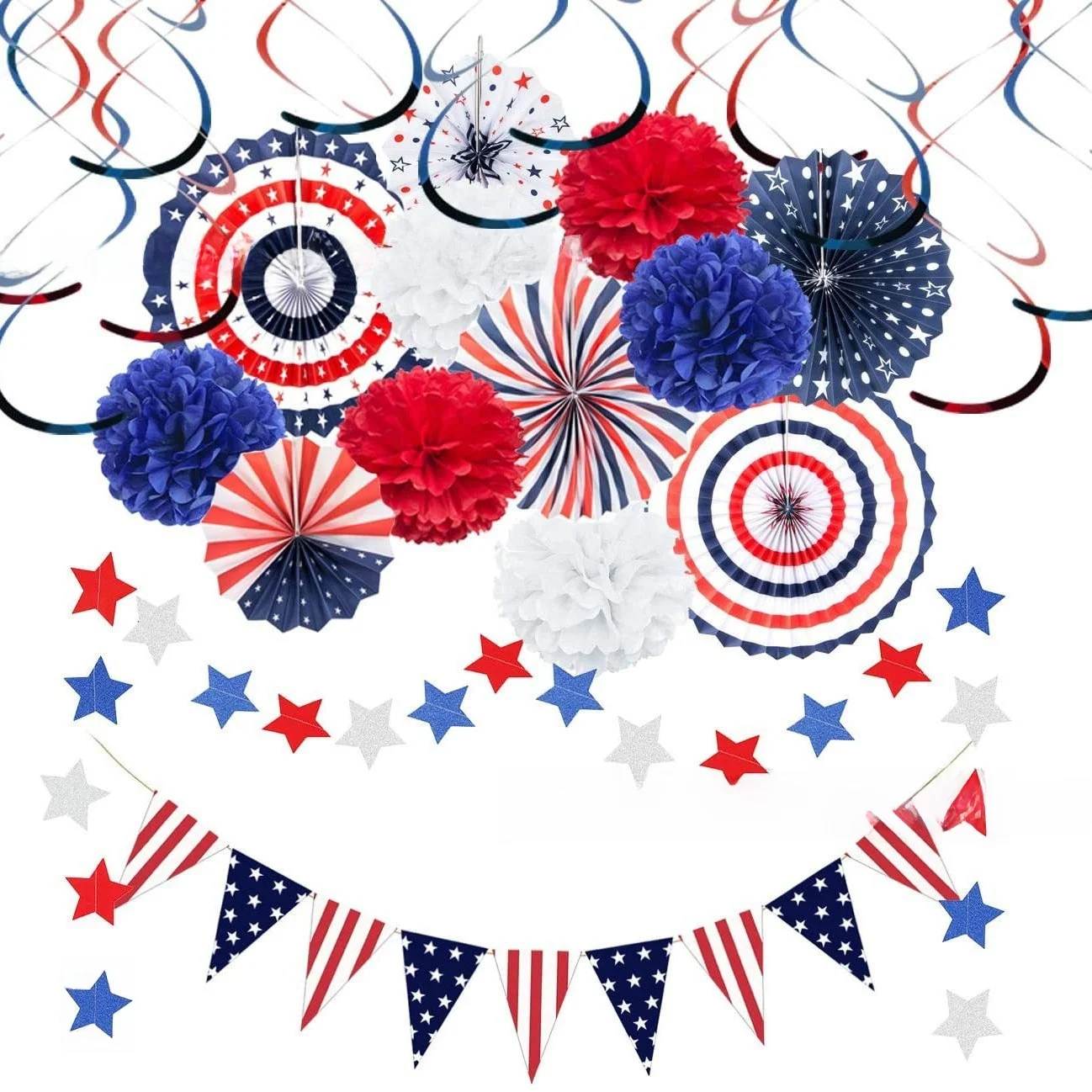 Independence Day National Flag Decorations Birthday Party Balloons Tassels Paper Fans Set up Festive Atmosphere Home Decor