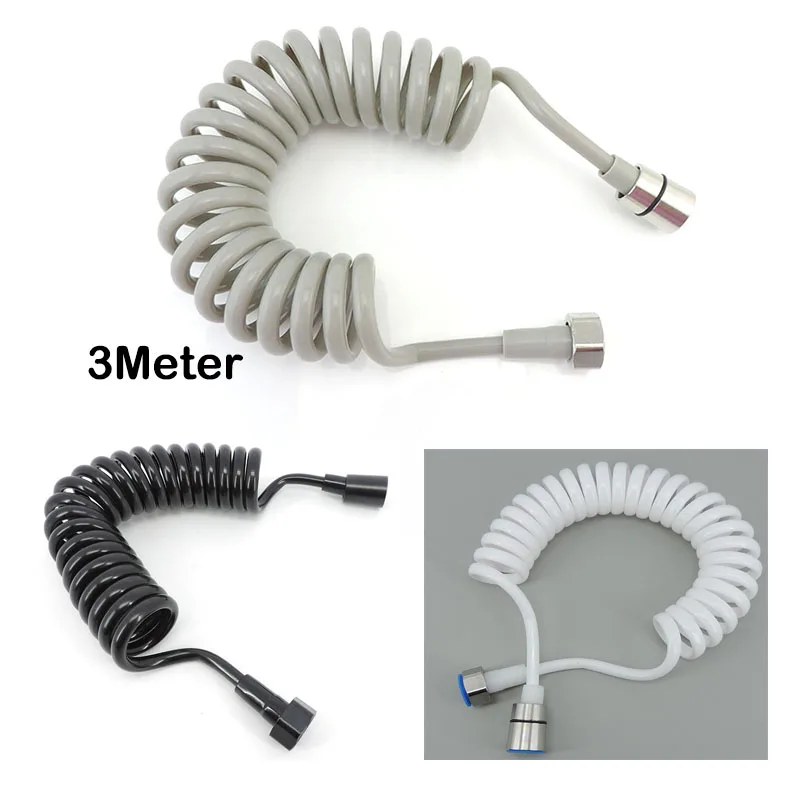 

3meter max 1.8m Black white soft Flexible Spring Shower Head grey Telephone Tube Hose pipe for Toilet Bidet Sprayer Bathroom P1