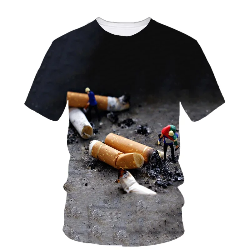 

3D Smoking Printed T Shirt Smoke Cigarettes Graphic T-shirts For Men Kid Fashion Streetwear Cool Short Sleeves Harajuku Clothing