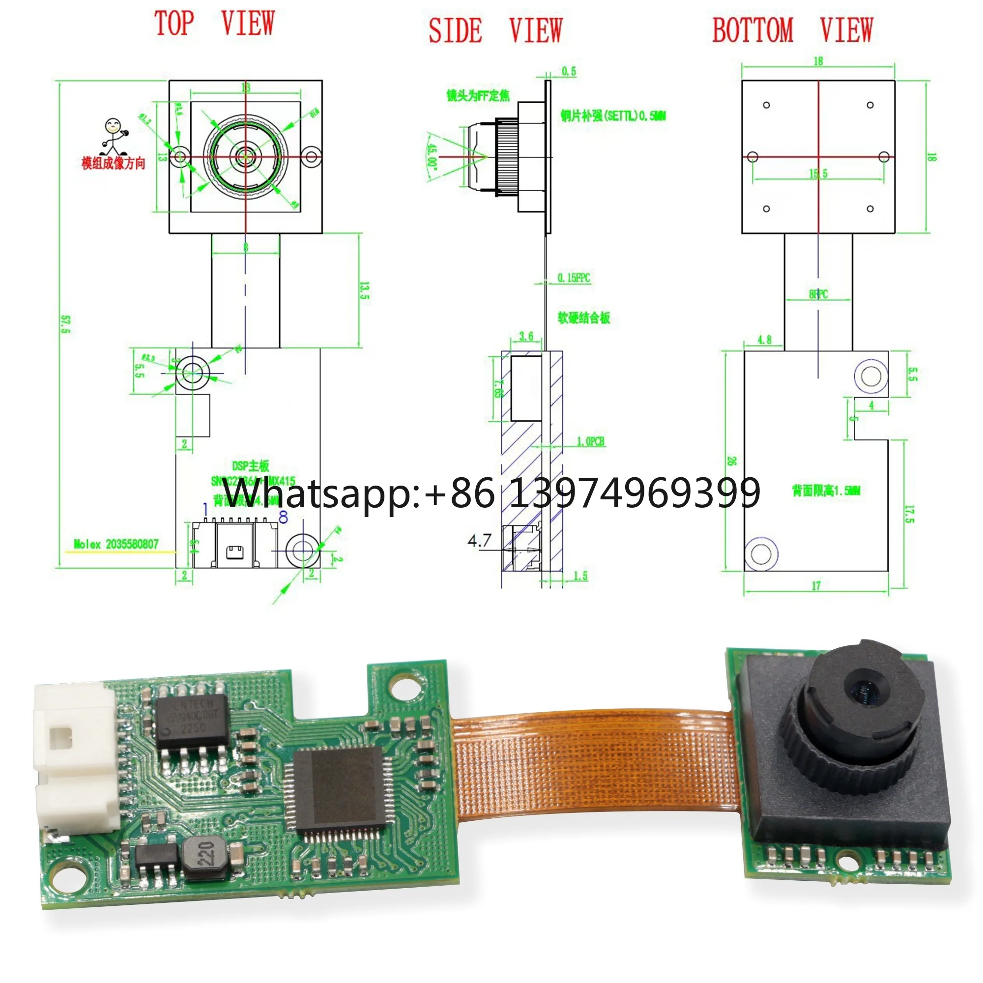 Custom H.264 8MP 30FPS FF UVC OTG CMOS IMX415 Sensor 4K Wide Angle Mini Micro USB Camera Module Analog OEM Product