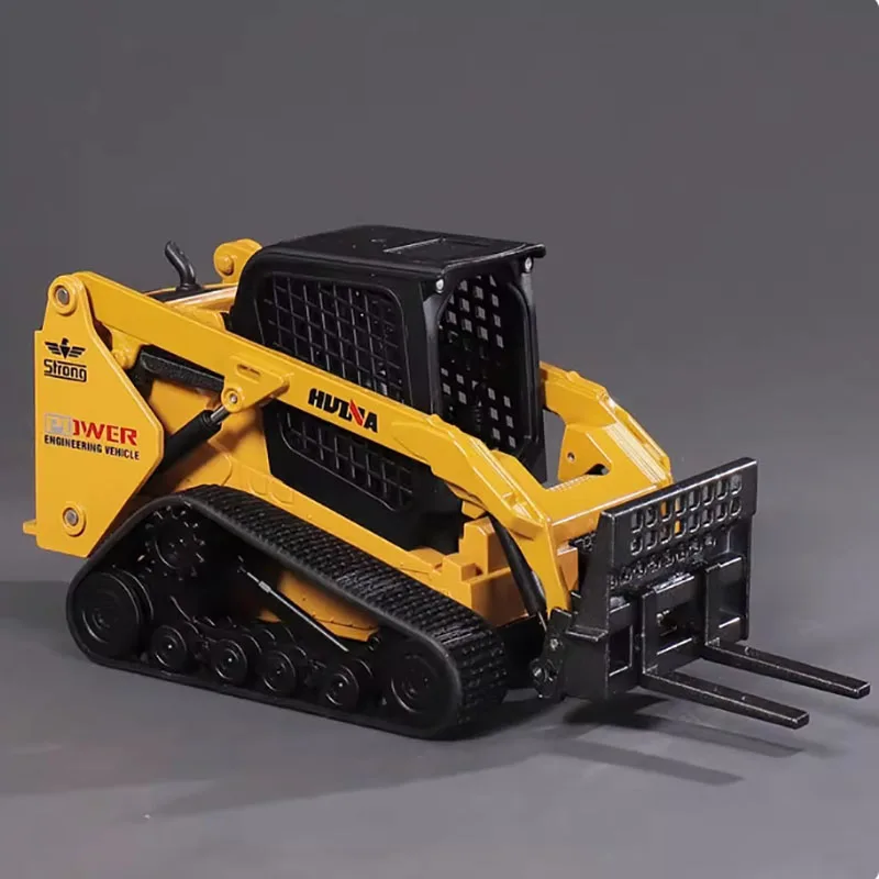 HuiNa Toys Alloy Engineering Vehicle Sliding Loader Simulation Track Bobcat Forklift Model  Bulldozer Toy Gift For Children ﻿