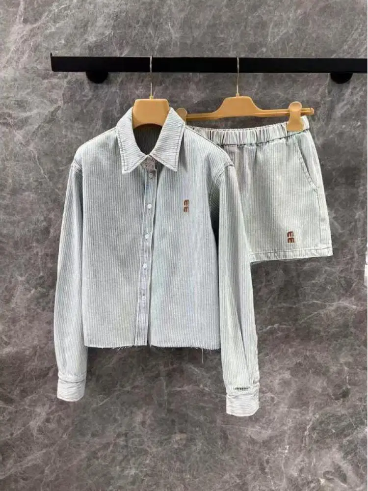 

Fashion Women's 2025 Early Spring New Striped Lel Shirt Women's Embroidered Top Women's College Style Casual Two-piece Set
