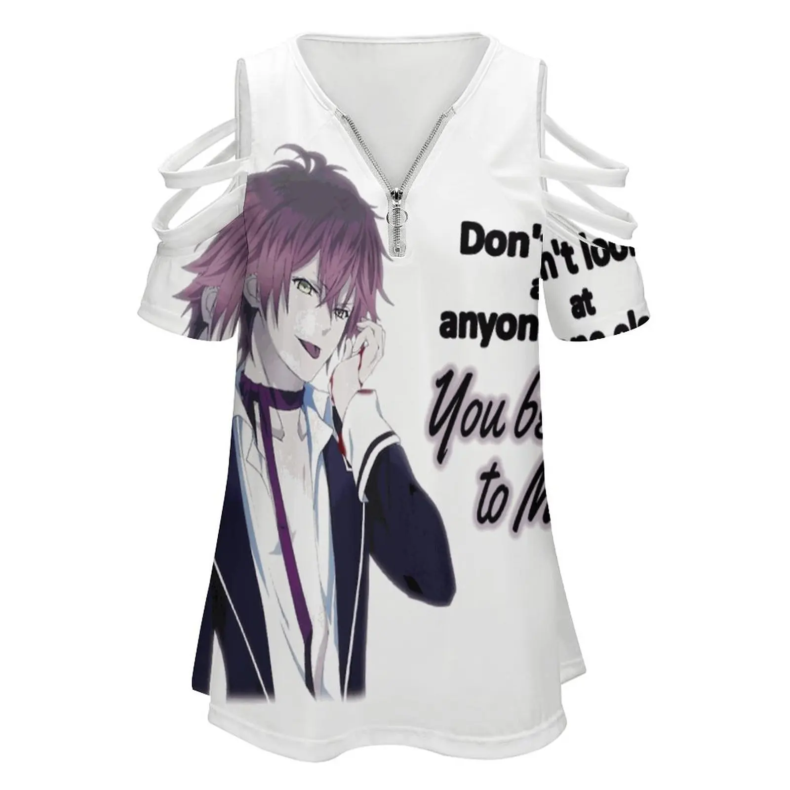 Ayato Sakamaki Husbando Women Zipper Sexy Printed Vintage T Shirts Tops Full Print T-Shirt Ayato Sakamaki Ayato Sakamaki