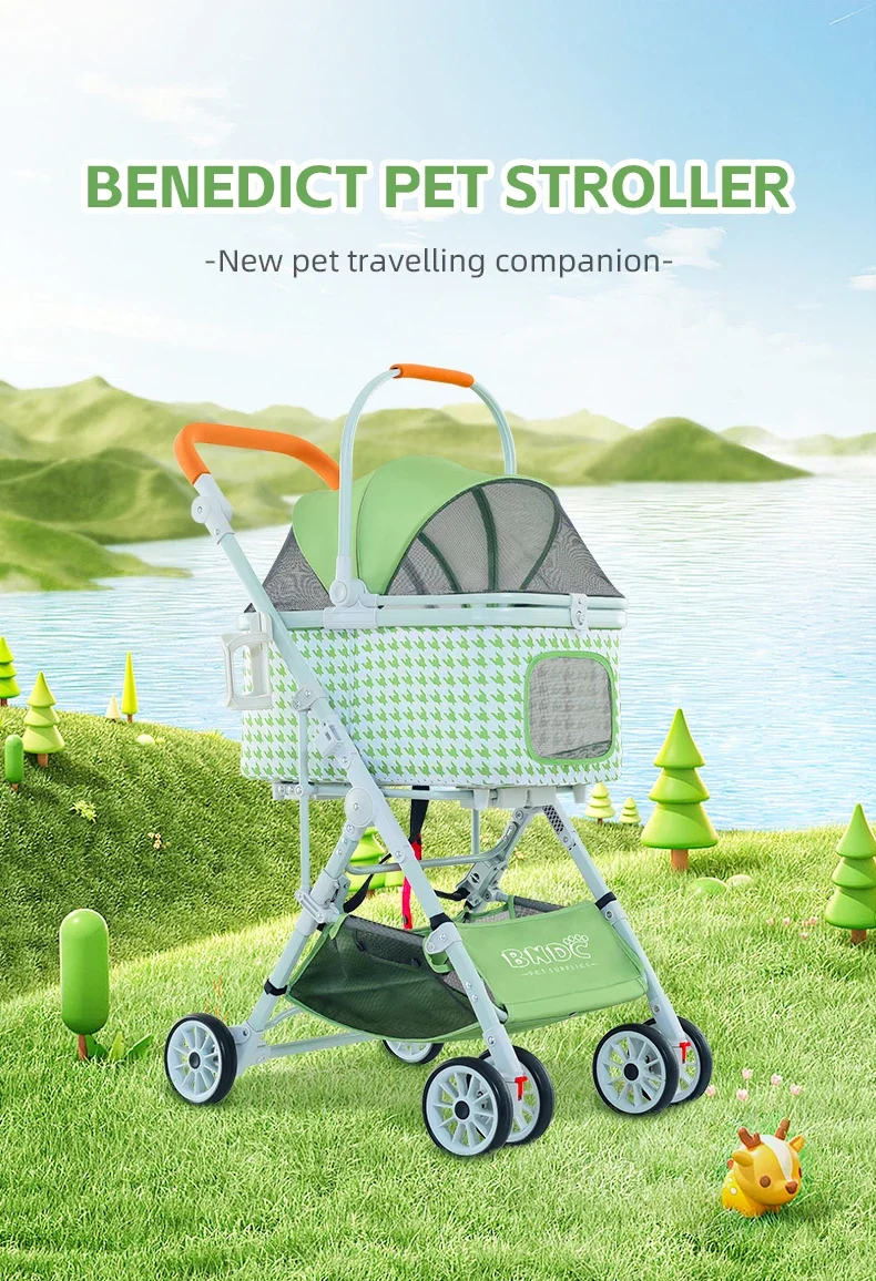 Kereta Dorong Hewan Peliharaan OEM Fashion Mewah Lipat, Carrier Hewan Peliharaan untuk Perjalanan 4 Roda, Troli Carrier Anjing Kucing, Kereta Dorong Hewan Peliharaan