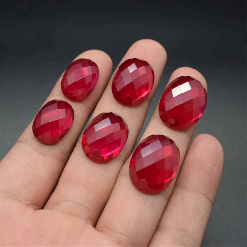 Joanlyn Ruby Oval Cabochon Faceted Surface Egg Shape Ruby Cabochon Flat Back 3 Sizes to Choose C20R